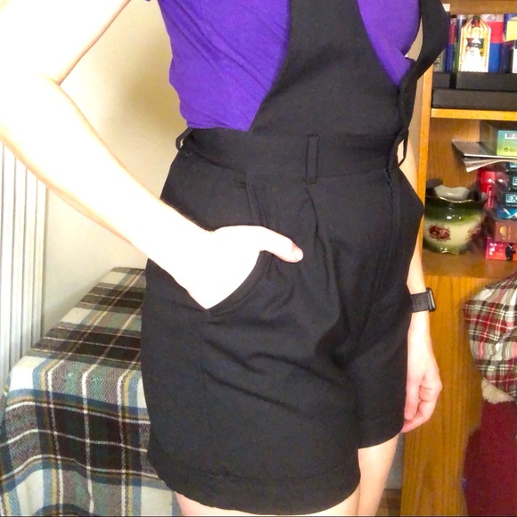 Frank & Oak Short Overall Romper in Black - Picture 1 of 8